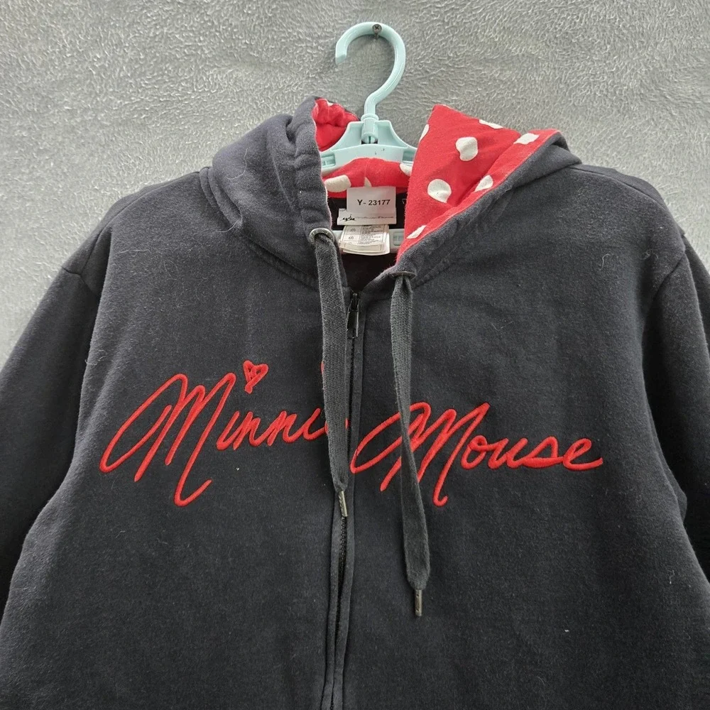 Disney Parks‎ Women Hoodie XXL Black Minnie Mouse Embroidery Polka Dot